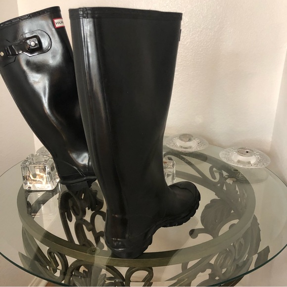 - Hunter Original Huntress Gloss Tall Rain Boots Black Rubber W23990 Sz 5M… - Picture 8 of 13